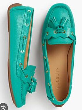 Talbots Everson Driving Moccasin SZ 6.5 Teal Green Pebbled Leather Loafers